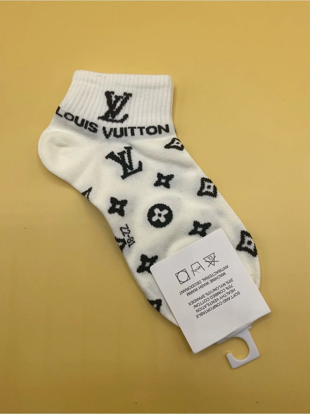 Louis Vuitton White & Black Monogram Ankle Socks